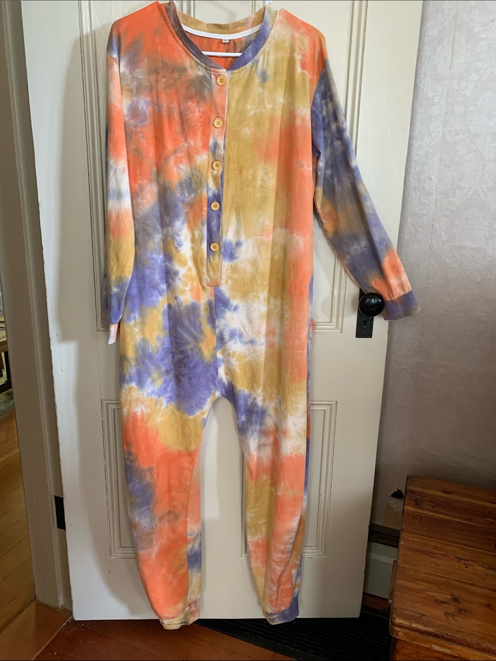 Adults Tie-Dye One-Piece Romper - Orange, Purple & Yellow